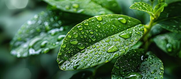 Photo une feuille verte avec des gouttes d'eau