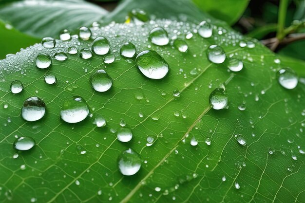 feuille verte avec des gouttes d'eaufeuille verte avec des gouttes d'eaudes gouttelettes d'eau sur la feuille de la plante verte