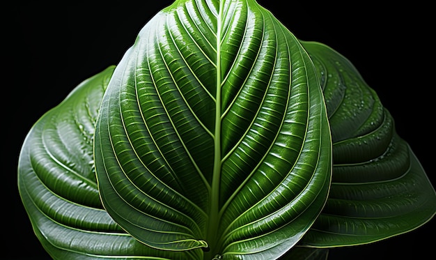 La feuille verte en gros plan sur un fond noir