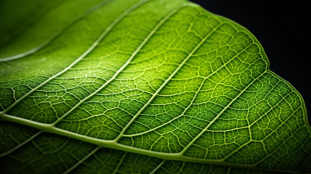 Photo la feuille verte lumineuse en gros plan