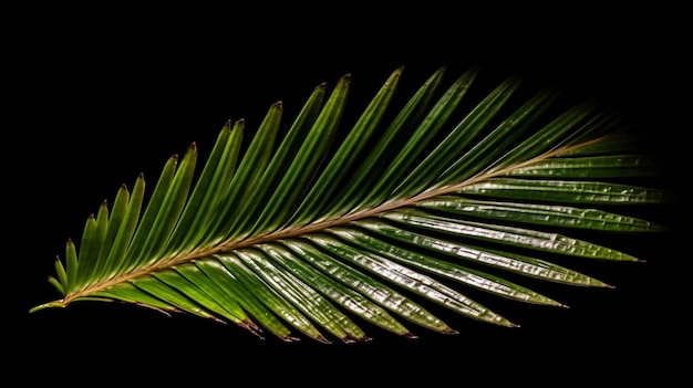 Feuille verte de palmier isolée sur fond noir avec coupe de chemin génératif ai