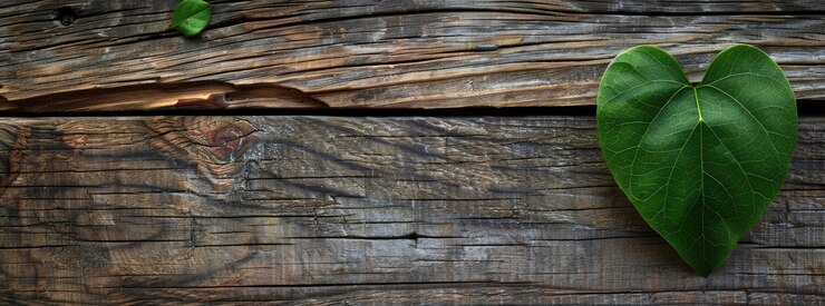 Photo une feuille verte sur une planche de bois usée par les intempéries