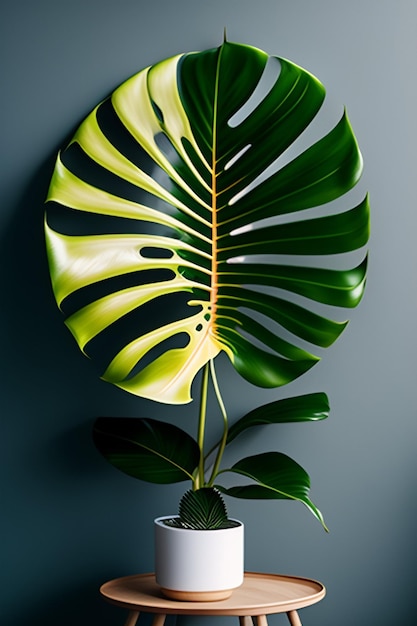 Photo une feuille verte d'une plante de monstera se trouve dans un petit pot.