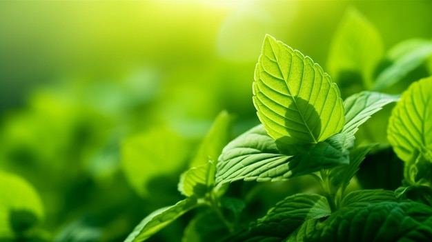 Une feuille verte d'une plante avec le mot menthe dessus