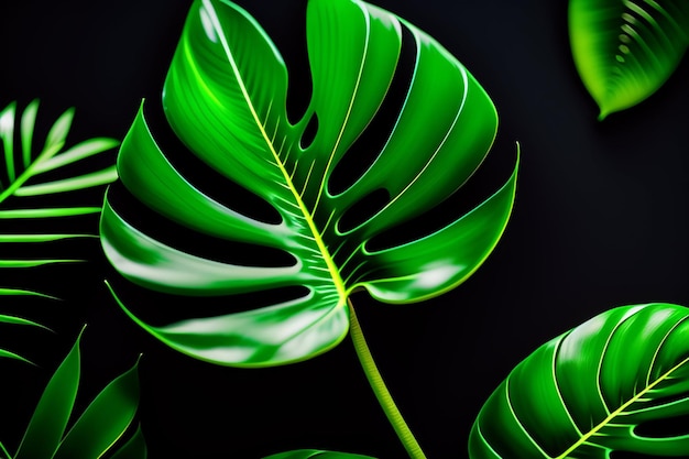 Une feuille verte d'une plante avec le mot palmier dessus