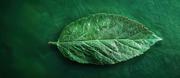 Une feuille verte sur une surface verte