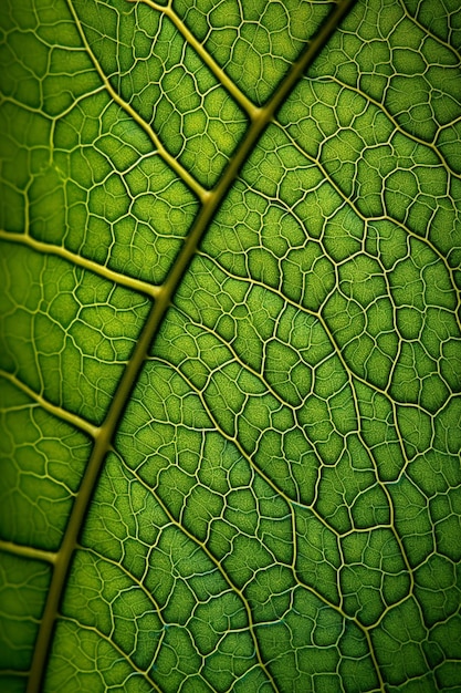 Une feuille verte avec la texture de la feuille.