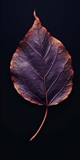 Feuille violette sur fond noir