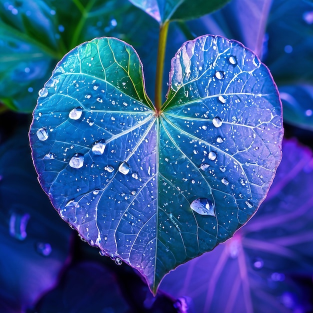 feuille violette avec goutte d'ater