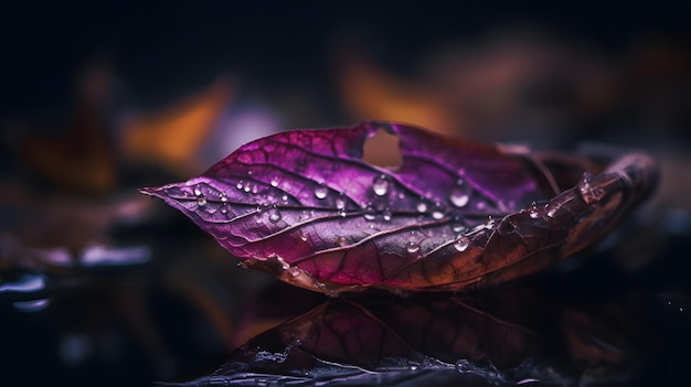 Une feuille violette avec un trou en forme de coeur au milieu