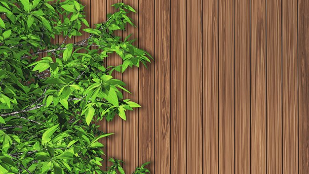 Feuilles 3D contre une texture en bois