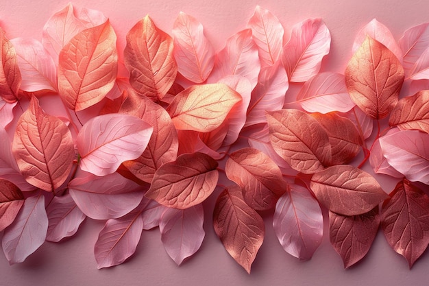 Les feuilles 3D en or rose, brun et rose créent un fond luxuriant