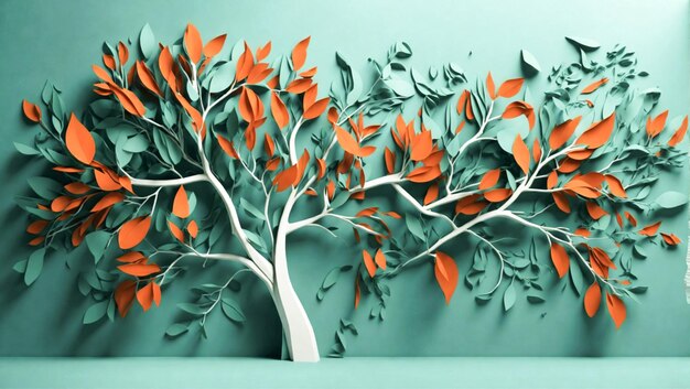 Des feuilles d'arbre modernes en 3D avec des branches suspendues Illustration papier peint d'arrière-plan