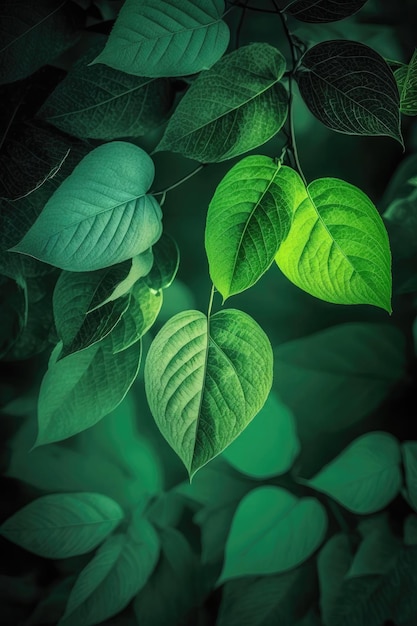 Feuilles d'arbres naturels verts générés par IA sur fond frais de printemps