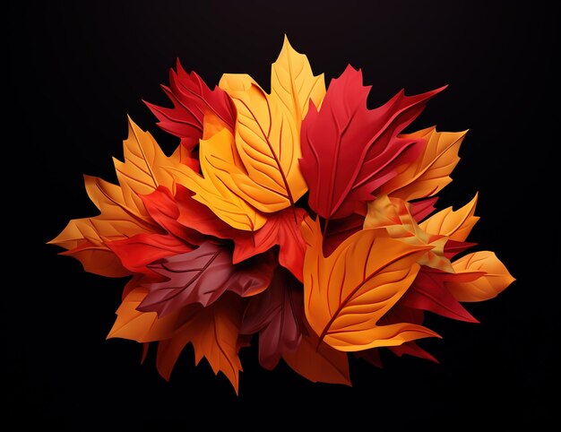 Feuilles d'automne 3D colorées sur fond noir