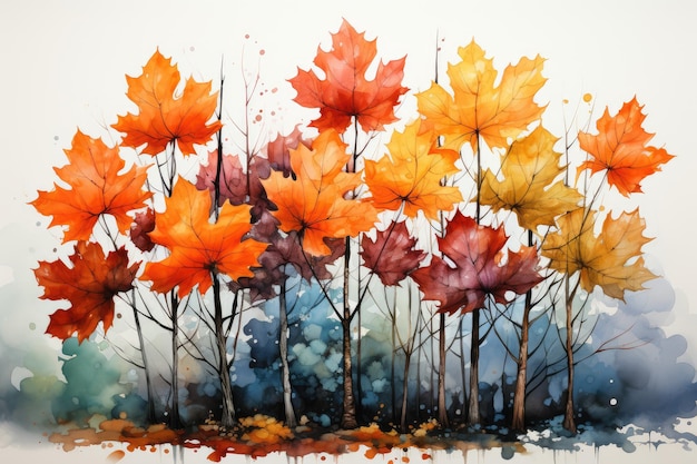 Les feuilles d'automne aquarelle IA générative