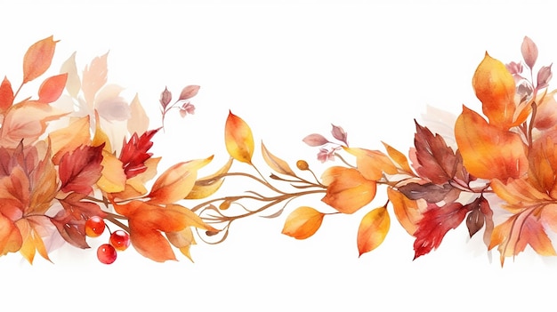 Feuilles d'automne aquarelle et invitation de cadre doré AI générative