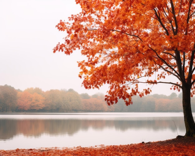 feuilles d'automne sur un arbre au bord d'un lac