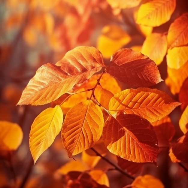 Feuilles d'automne sur un arbre avec le soleil qui brille dessus