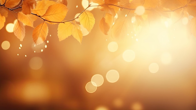 Des feuilles d'automne en arrière-plan avec un effet bokeh et des rayons de soleil