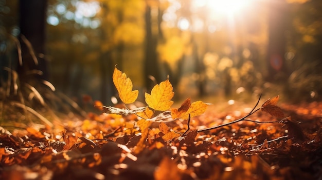 Feuilles d'automne au sol dans les bois