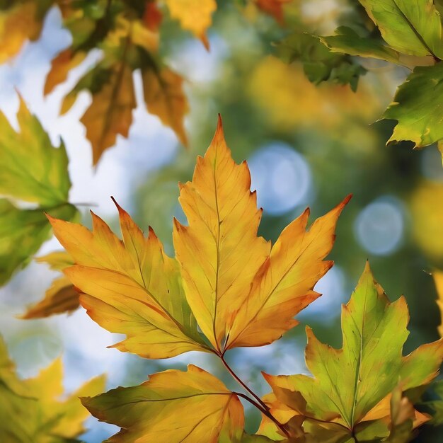 Des feuilles d'automne bleu vert naturel en arrière-plan avec bokeh