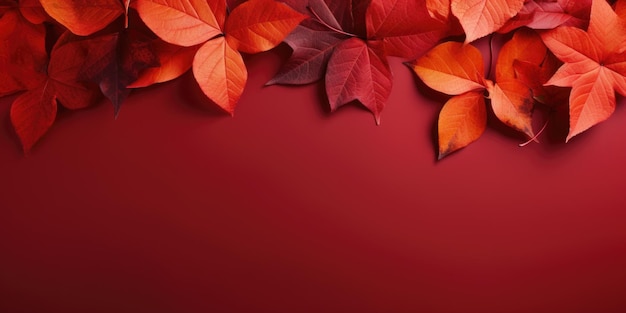 Les feuilles d'automne bordées sur un fond rouge Concept d' automne saisonnier avec espace de copie pour le texte