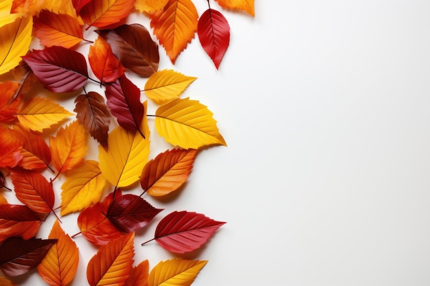 Feuilles d'automne colorées sur fond blanc espace plat pour le texte