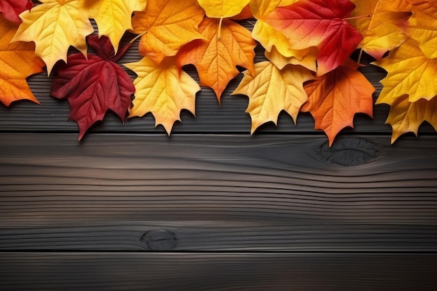feuilles d'automne colorées posées sur un fond en bois