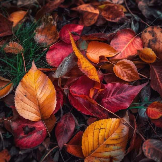 Feuilles d'automne colorées sur le sol dans la forêt