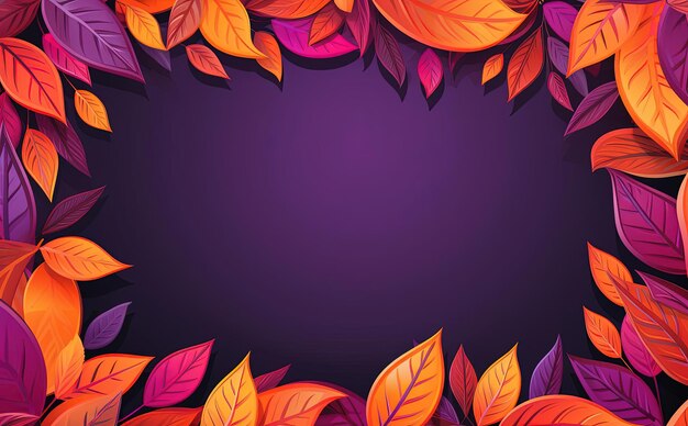 Photo feuilles d'automne dans un cadre décoratif sur fond violet