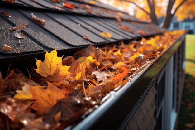 Feuilles d'automne dans le drain de toit