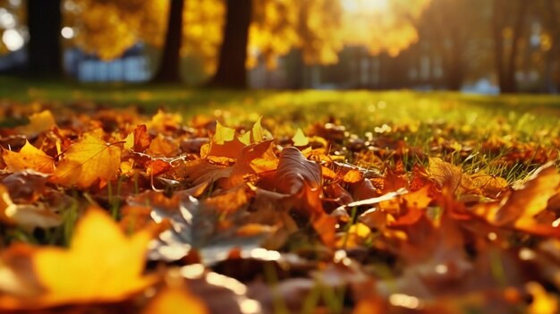 feuilles d'automne dans une zone herbeuse