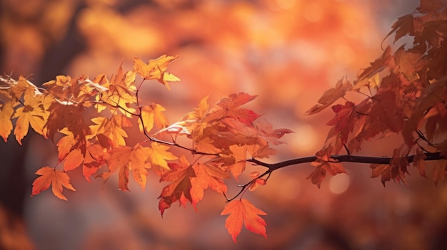 Feuilles d'automne dorées tombant doucement des branches d'érable