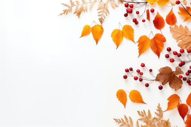 Feuilles d'automne sur un fond blanc avec un fond blanc.