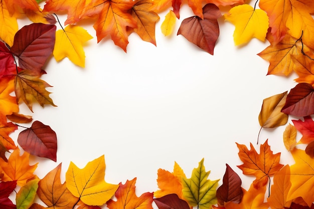 Feuilles d'automne sur un fond blanc avec un fond blanc.