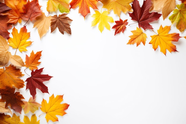 Feuilles d'automne sur un fond blanc avec un fond blanc.