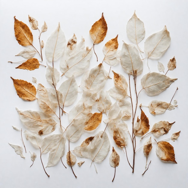 Feuilles d'automne sur fond blanc Generative AI