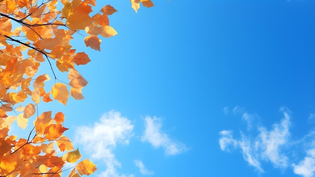 Les feuilles d'automne sur le fond bleu du ciel