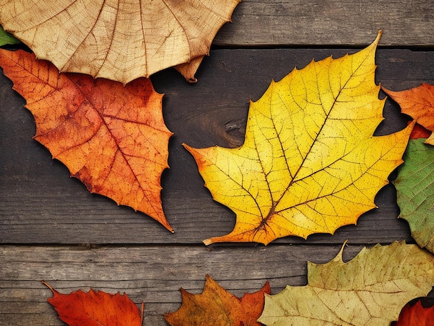 Feuilles d'automne fond en bois concept d'automne généré par l'IA