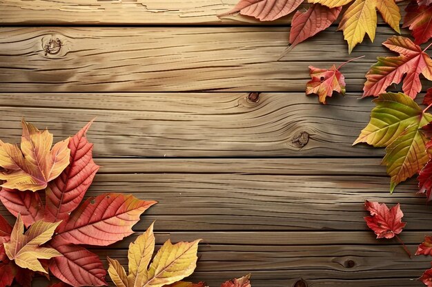 Feuilles d'automne sur fond de bois avec copier l'espace génératif ai