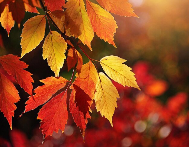 feuilles d'automne sur fond rouge