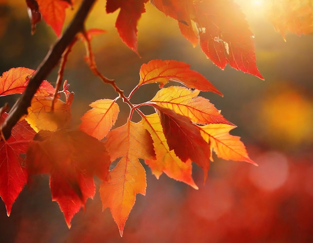 feuilles d'automne sur fond rouge