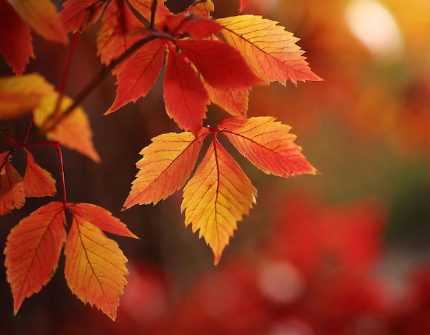 feuilles d'automne sur fond rouge