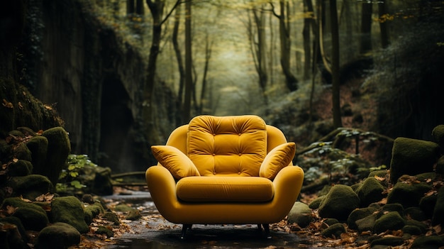 feuilles d'automne jaunes et oranges sur le banc dans une forêt