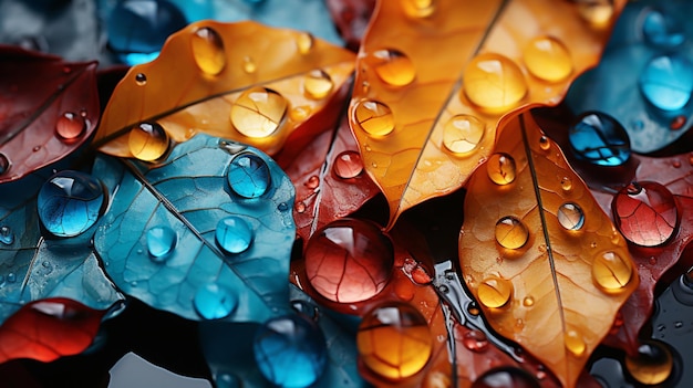 Feuilles d'automne avec macro de gouttes d'eau