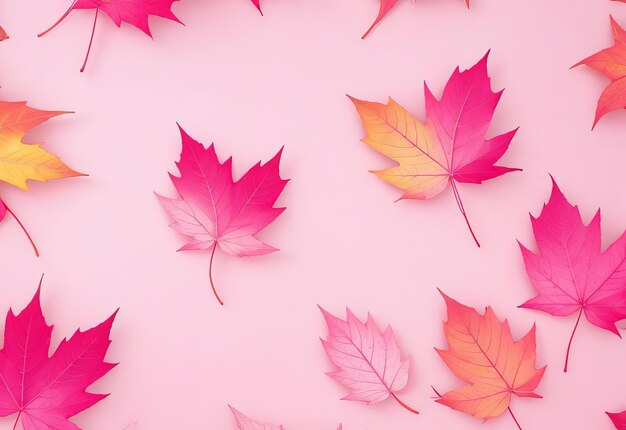 Feuilles d'automne multicolores sur pastel rose b