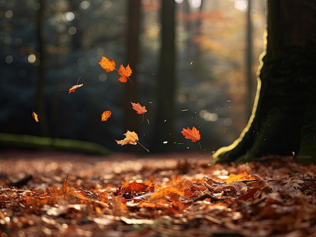 Les feuilles d'automne qui tombent sur une forêt