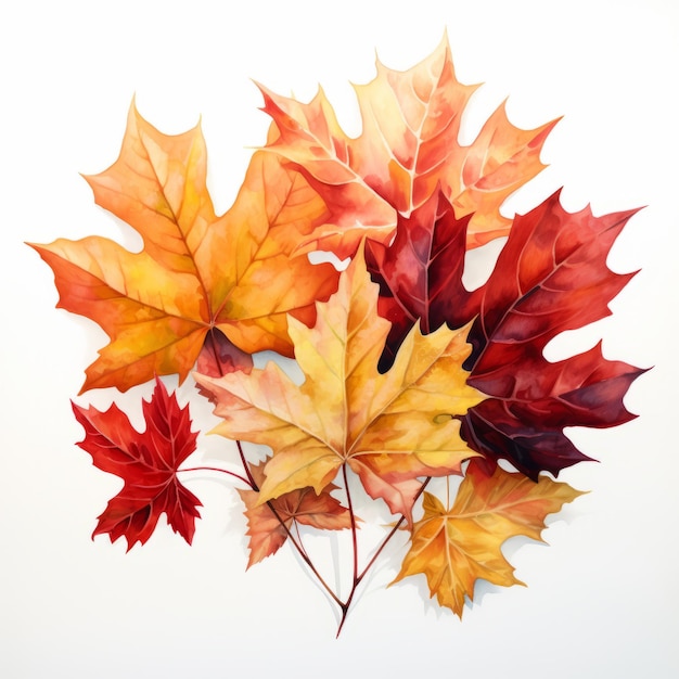 Les feuilles d'automne rayonnantes à l'aquarelle Une toile blanche captivante