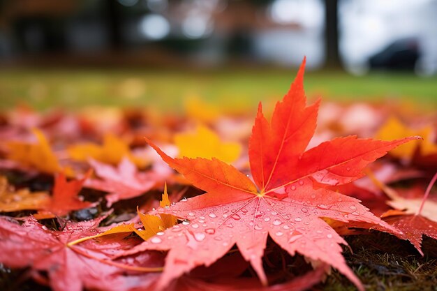 Feuilles d'automne rouges et oranges